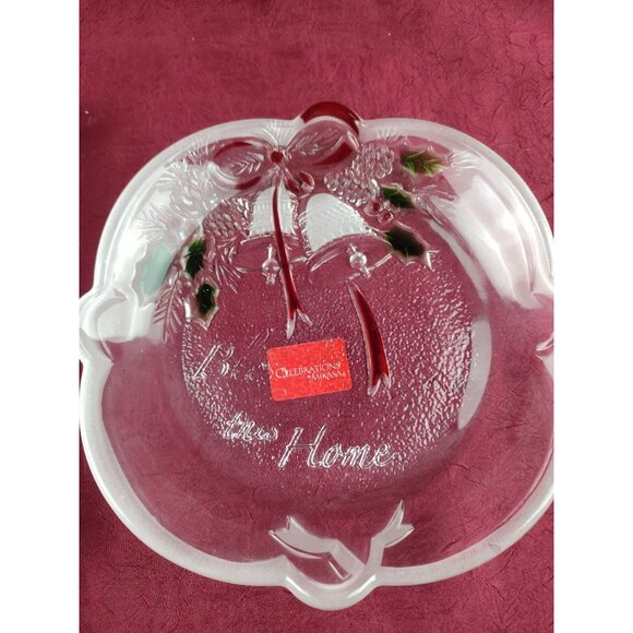 Mikasa Celebrations Crystal Glass Candy Dish Bless This Home 7 Inch Christmas - Picture 6 of 12